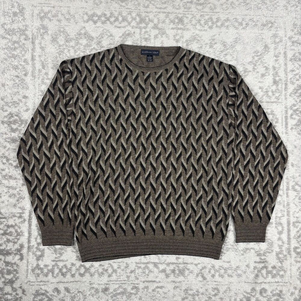 VTG Northern Isles Sweater Brown Chevron Print Pullover Gorpcore Mens Size Large